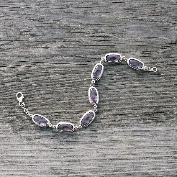 Sterling Silver and Rectangle Amethyst Bracelet