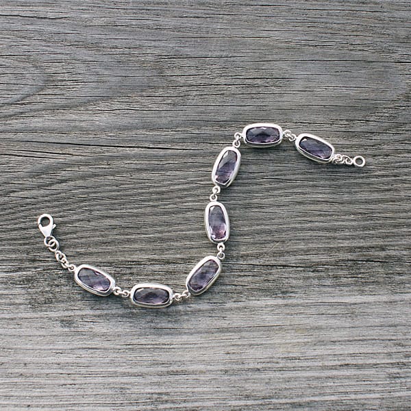 Sterling Silver and Rectangle Amethyst Bracelet