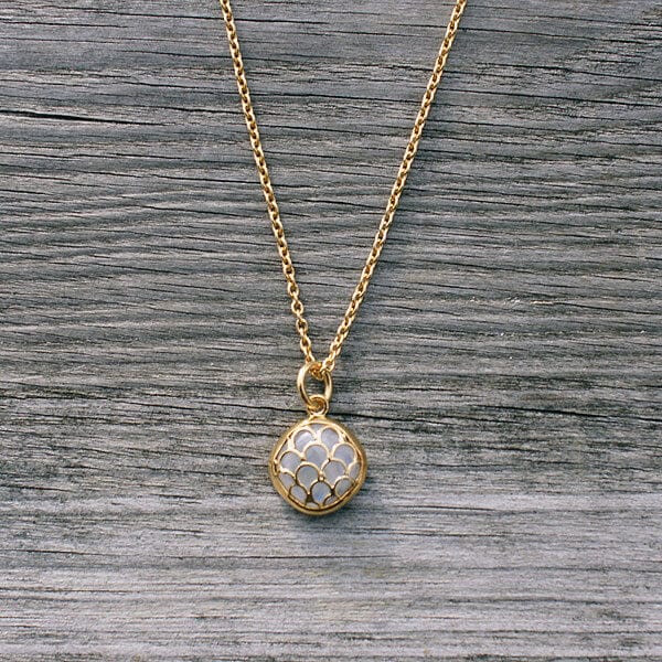 Gold Vermeil and Square Rainbow Moonstone Cage Necklace