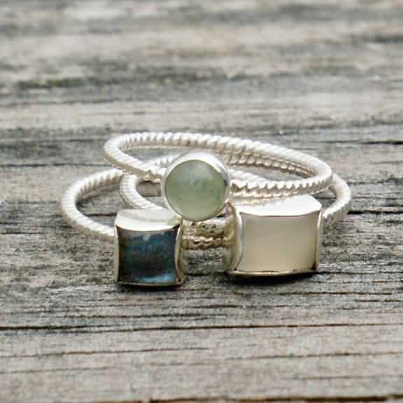 Silver Stack Rings - Jade