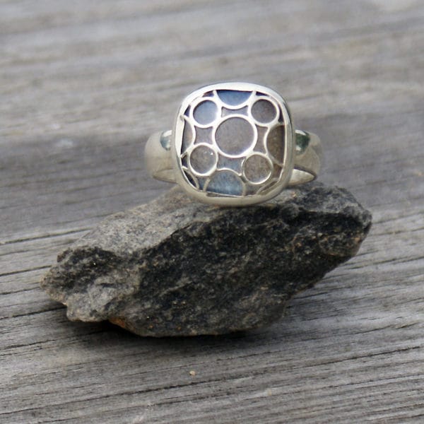 Silver Square Labradorite Cage Ring