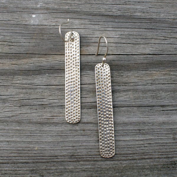 Silver Long Textured Earrings