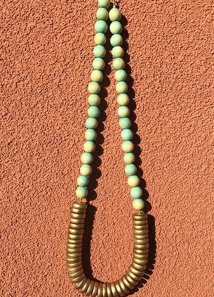 Aqua & Gold Wood Necklace