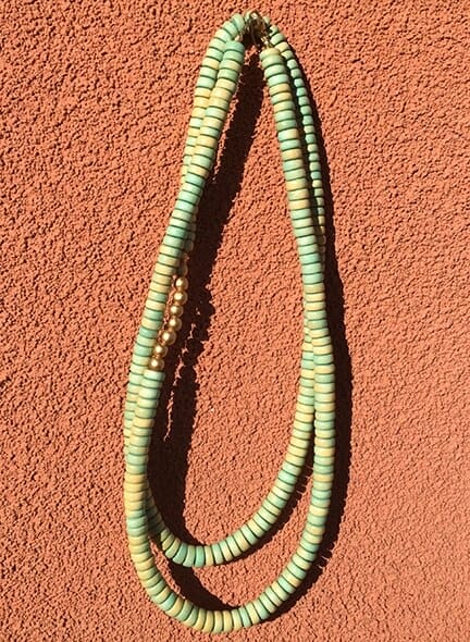 Long Aqua & Gold Wood Necklace