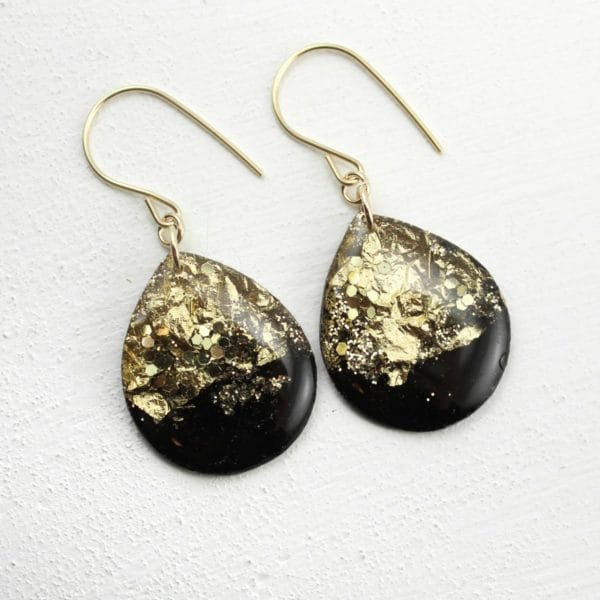 Black & Gold Large Teardrop Earrings