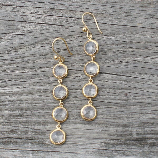 Long Gold Vermeil & Crystal Earrings