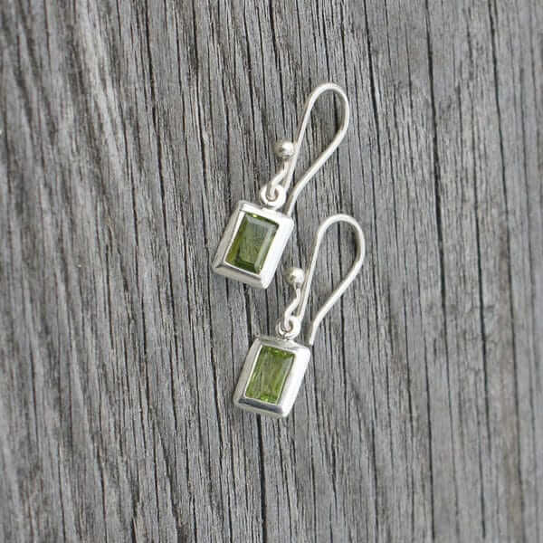 Small Rectangle Sterling Silver & Peridot Earrings