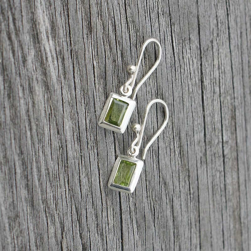 Small Rectangle Sterling Silver & Peridot Earrings