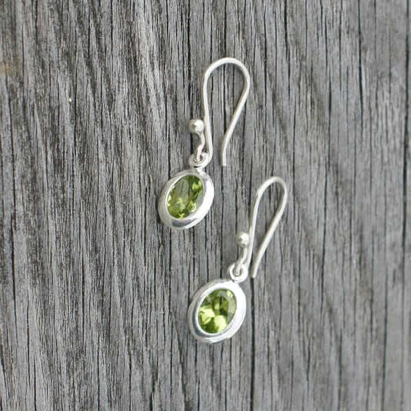 Small Oval Sterling Silver & Peridot Earrings