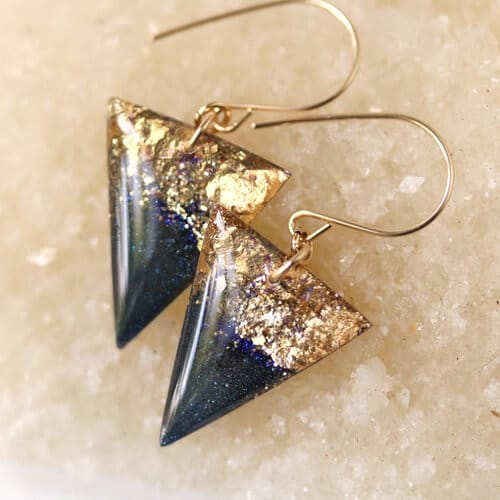 Galaxy and Gold Triangle Earrings