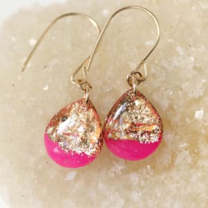 Hot Pink and Gold Small Teardrop Earrings