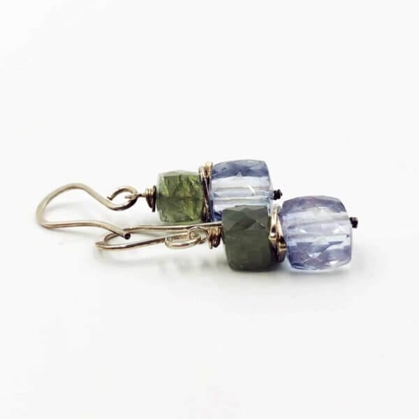 Cubist Aquamarine and Quartz Earrings