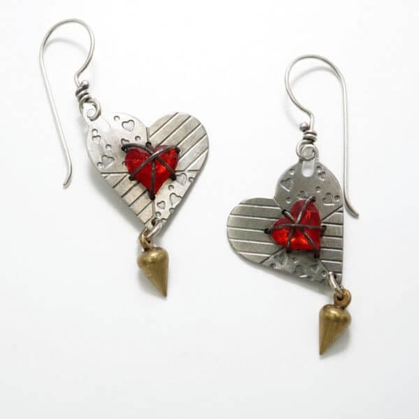 Small Etched Heart with Crystal Earrings