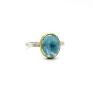 Aqua Oval Cabochon Ring