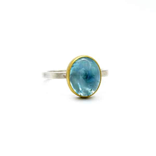 Aqua Oval Cabochon RIng