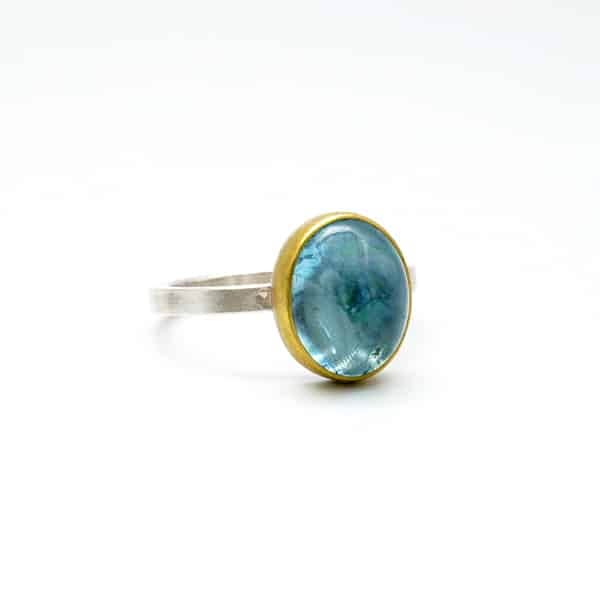 Aqua Oval Cabochon RIng