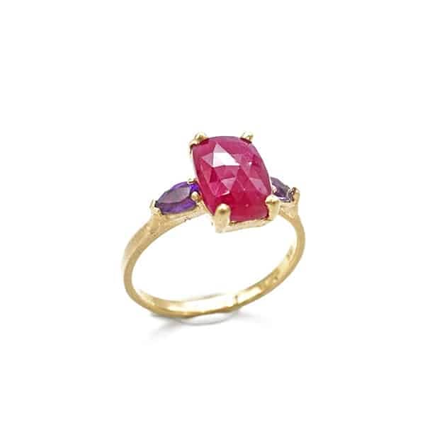 Faceted Ruby Sapphire Ring