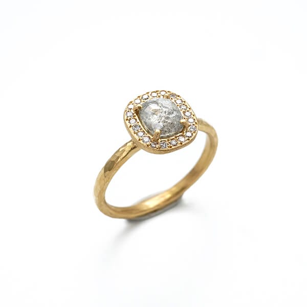 Grey Diamond Halo Ring by Yasuko Azuma