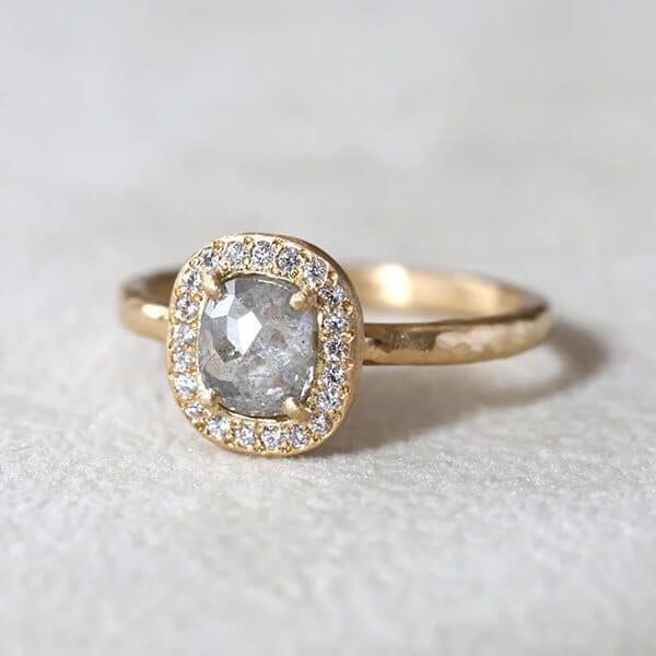 Grey Diamond Halo Ring by Yasuko Azuma