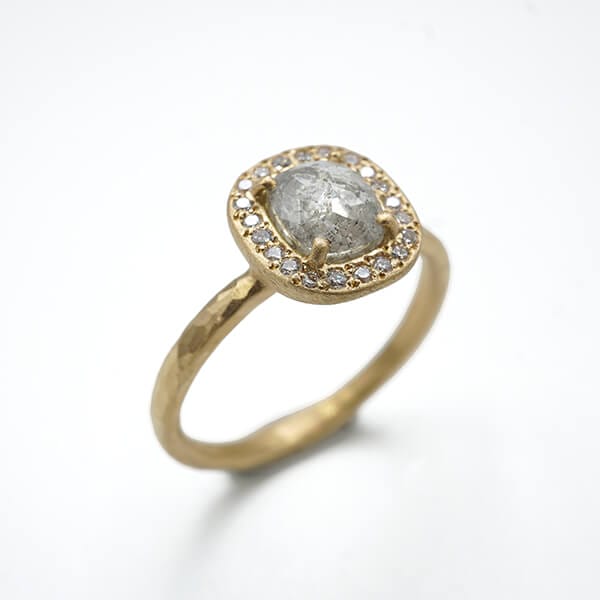 Grey Diamond Halo Ring by Yasuko Azuma