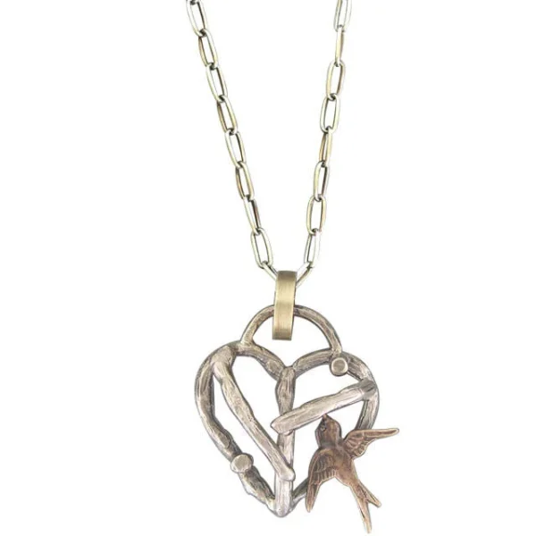 Twig Heart with Bird Necklace